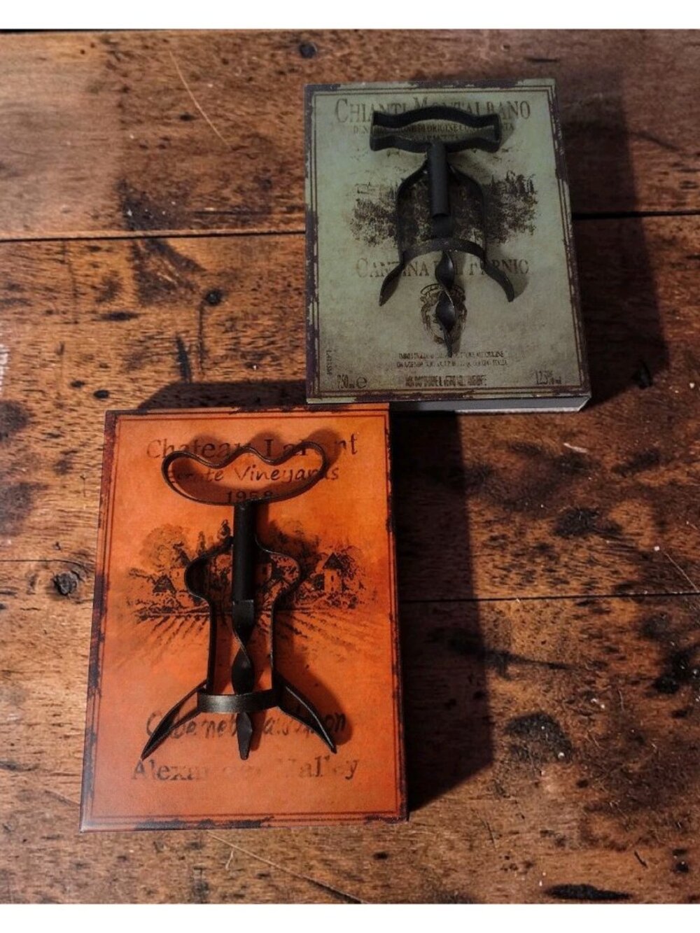 Creative Co-op Pair Vintage Inspired Wine Opener Metal Plaques Bar Restaurant